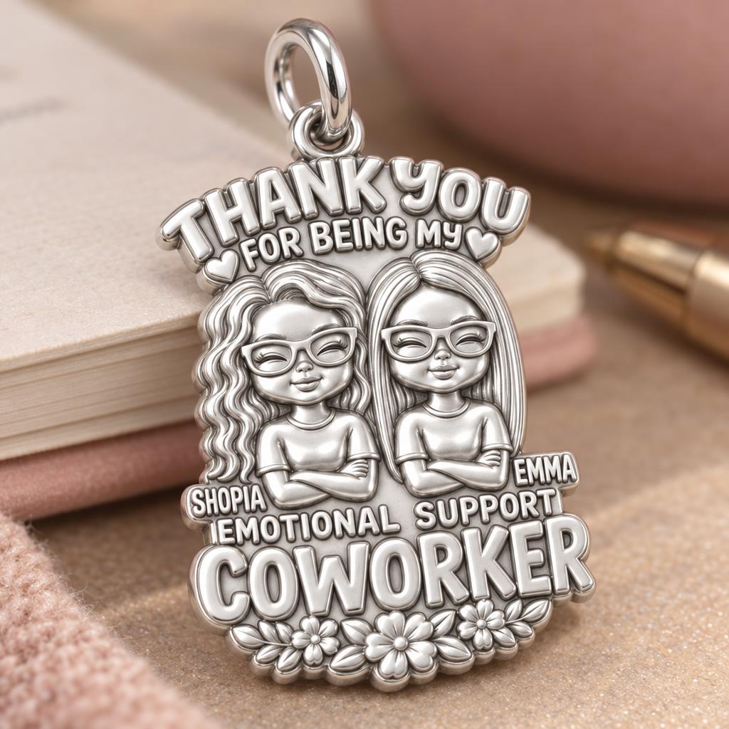 Emotional Support Coworker Charm Bracelet – Personalized Friend Gift – macro detail of the charm