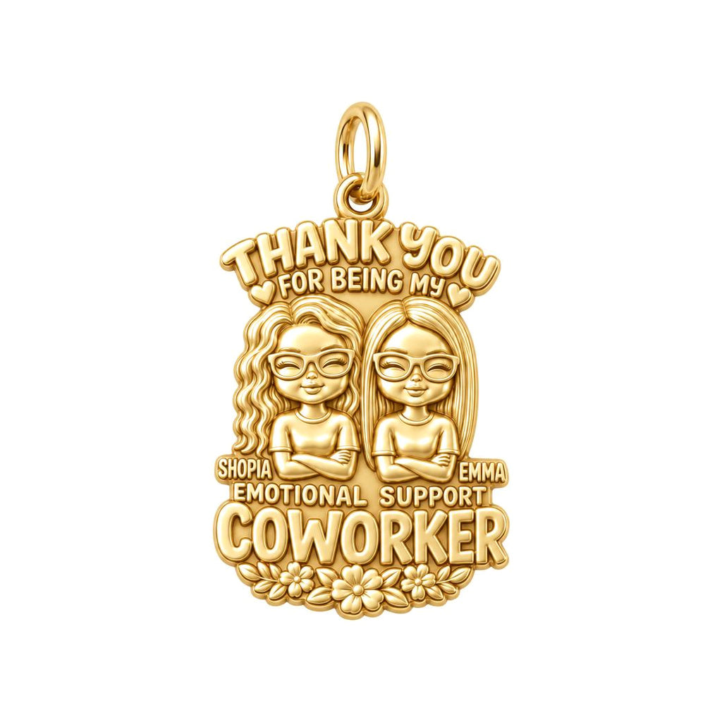 Emotional Support Coworker Charm Bracelet – Personalized Friend Gift – 18K gold plated 2 cm charm, front view