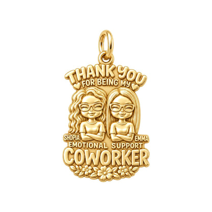 Emotional Support Coworker Charm Bracelet – Personalized Friend Gift – 18K gold plated 2 cm charm, front view