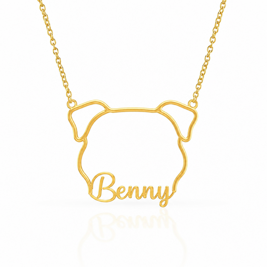 English Bulldog Whisper of Paws - Personalized Outline Your Pet's Face and Name Necklace