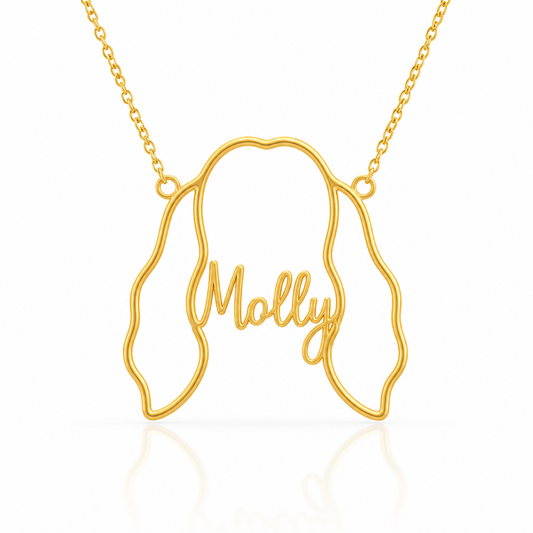 English Cocker Spaniel Whisper of Paws - Personalized Outline Your Pet's Face and Name Necklace