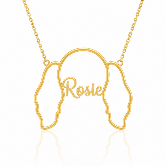 English Toy Spaniel Whisper of Paws - Personalized Outline Your Pet's Face and Name Necklace