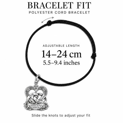 Entwined Hearts and Cross Charm Bracelet – Personalized Couple Gift – adjustable black cord bracelet, 14–24 cm