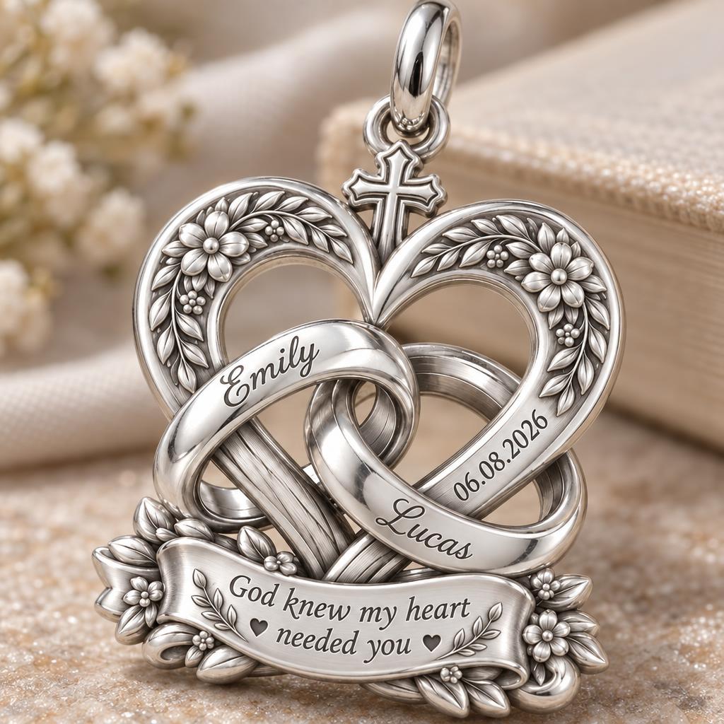 Entwined Hearts and Cross Charm Bracelet – Personalized Couple Gift – macro detail of the charm
