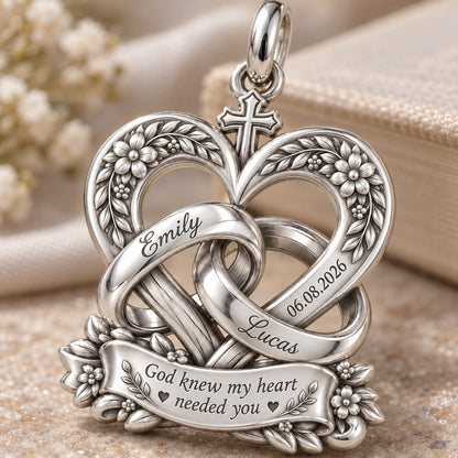 Entwined Hearts and Cross Charm Bracelet – Personalized Couple Gift – macro detail of the charm