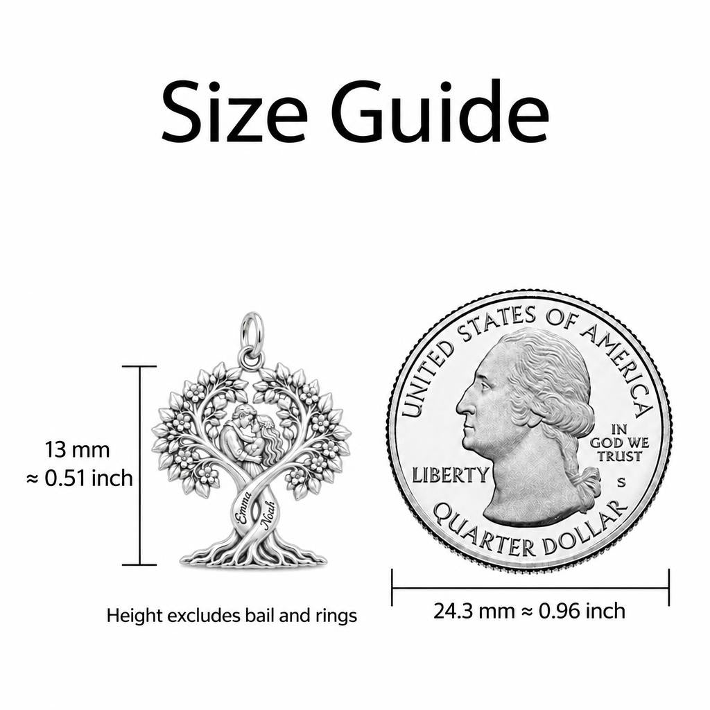 Entwined Roots of Love Charm Bracelet – Personalized Couple Gift – size guide, 13 mm charm next to a quarter