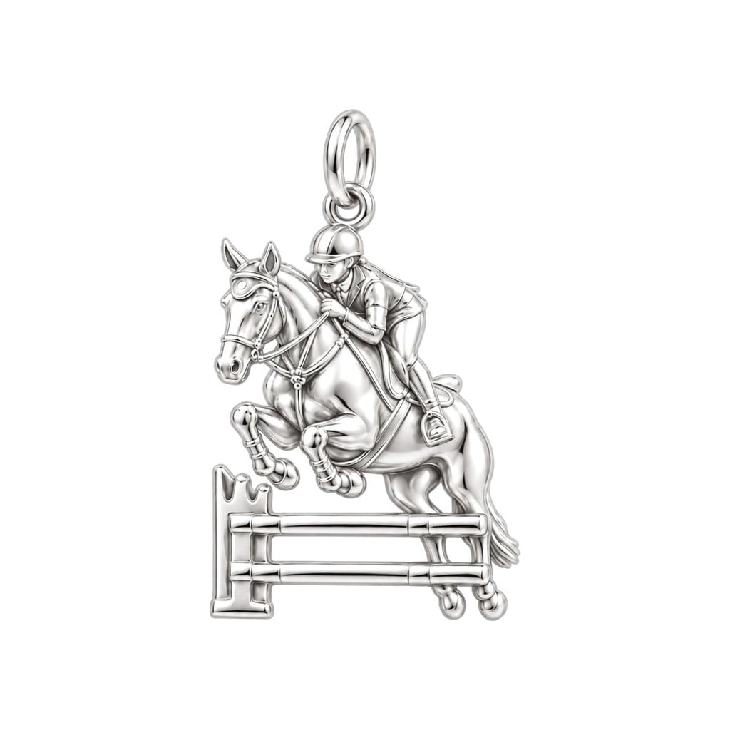 Equestrian Leap Charm Bracelet – Personalized Horse Lover Gift – silver charm, front view