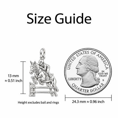 Equestrian Leap Charm Bracelet – Personalized Horse Lover Gift – size guide, 13 mm charm next to a quarter