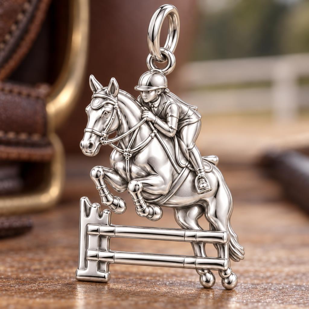 Equestrian Leap Charm Bracelet – Personalized Horse Lover Gift – macro detail of the charm