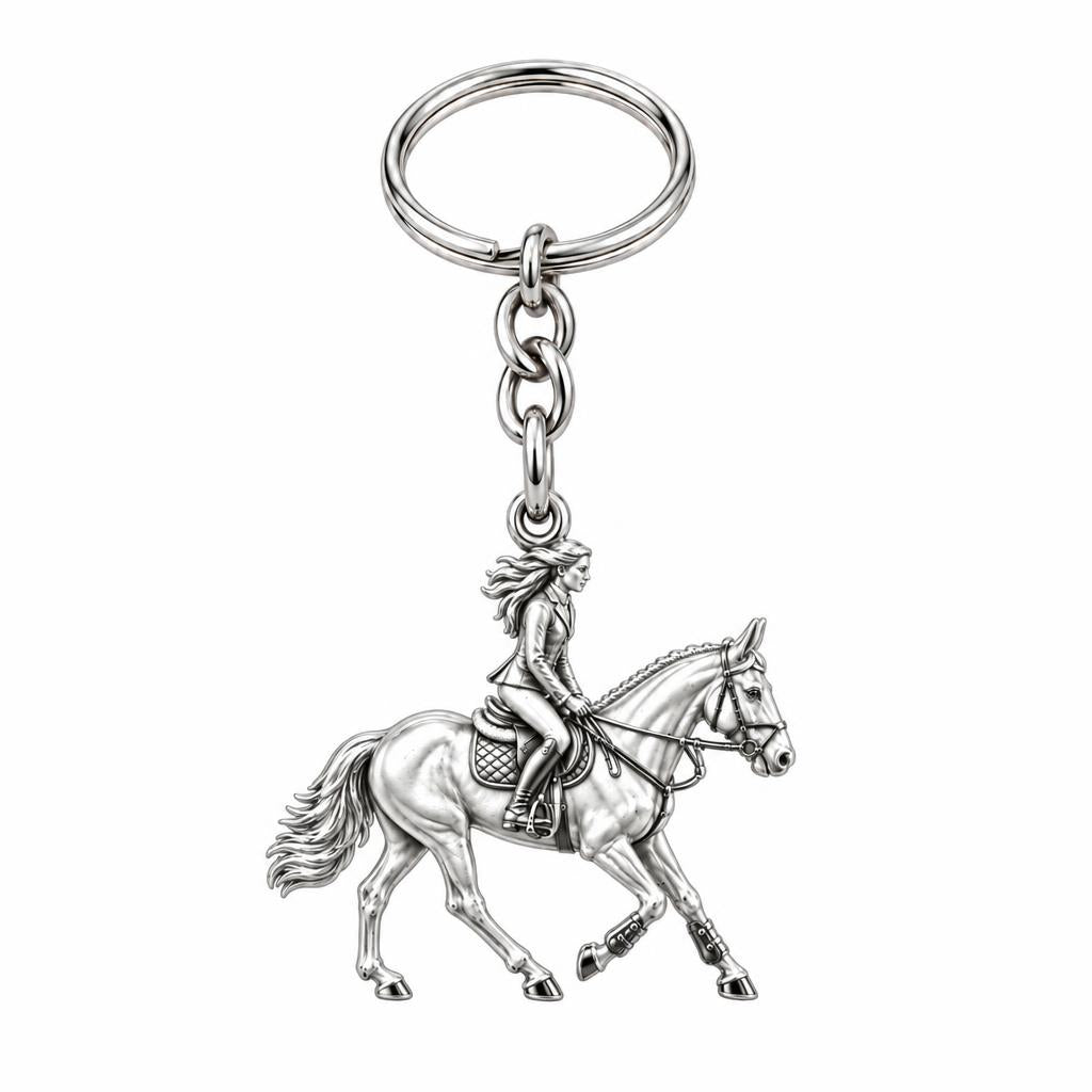 Equestrian Spirit Charm Keychain – silver, front view
