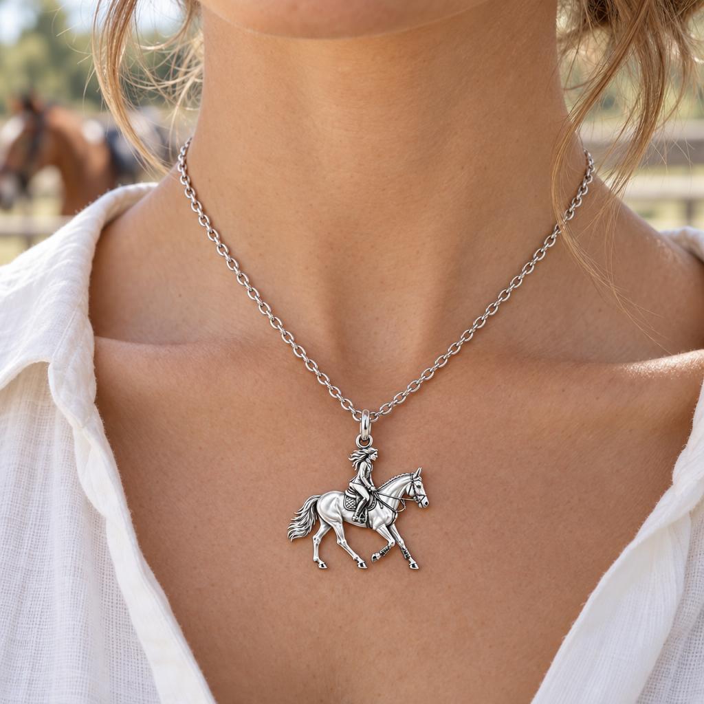 Equestrian Spirit Charm Necklace Set – worn / in use