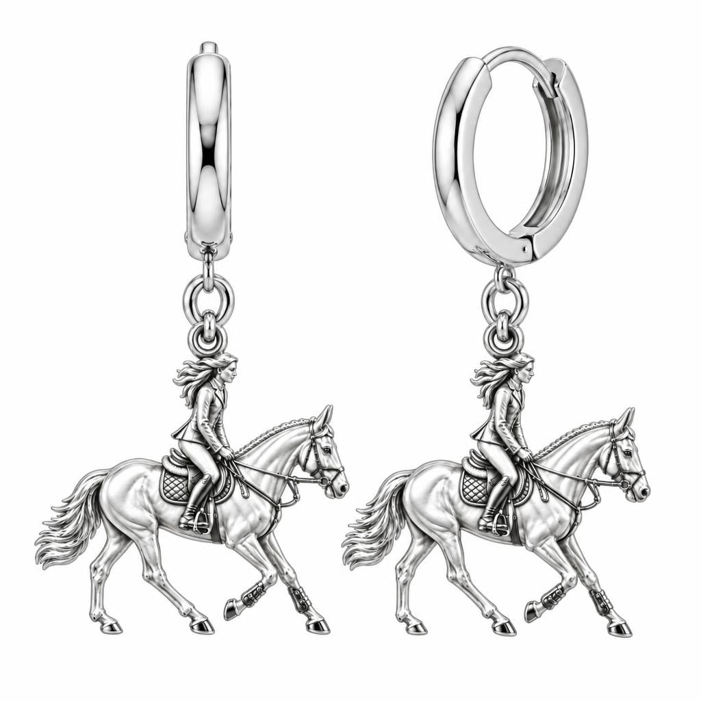 Equestrian Spirit Huggie Charm Earrings – silver, front view