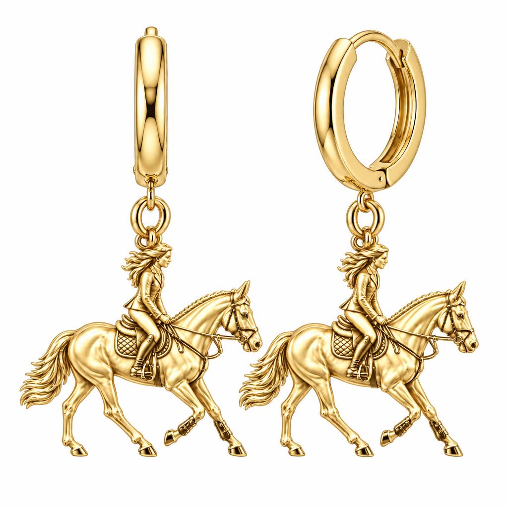 Equestrian Spirit Huggie Charm Earrings – 18K gold, front view