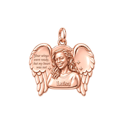 Eternal Angel Wings Charm Bracelet – Personalized Memorial Gift – rose gold 2 cm charm, front view
