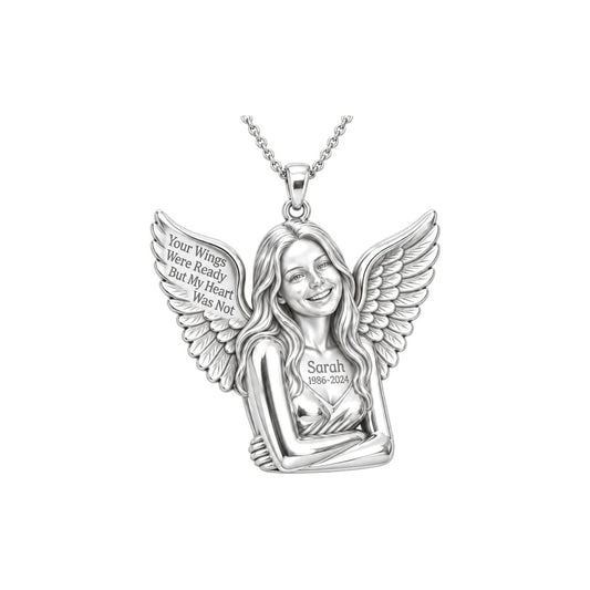 Eternal Angel Wings Charm Bracelet – Personalized Memorial Gift – silver charm, front view