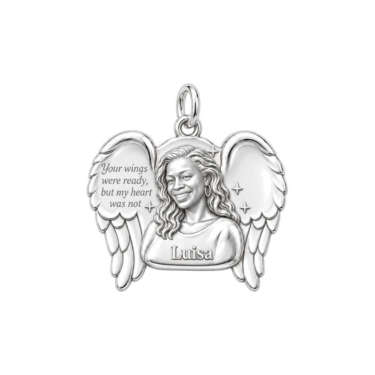 Eternal Angel Wings Charm Bracelet – Personalized Memorial Gift – silver charm, front view