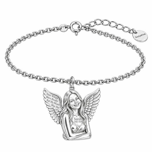 Eternal Angel Wings Charm Bracelet Set – silver, front view