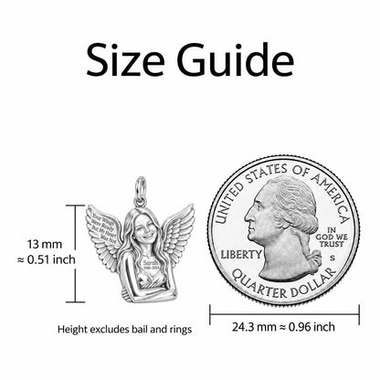 Eternal Angel Wings Charm Bracelet Set – size guide, 13 mm charm next to a quarter