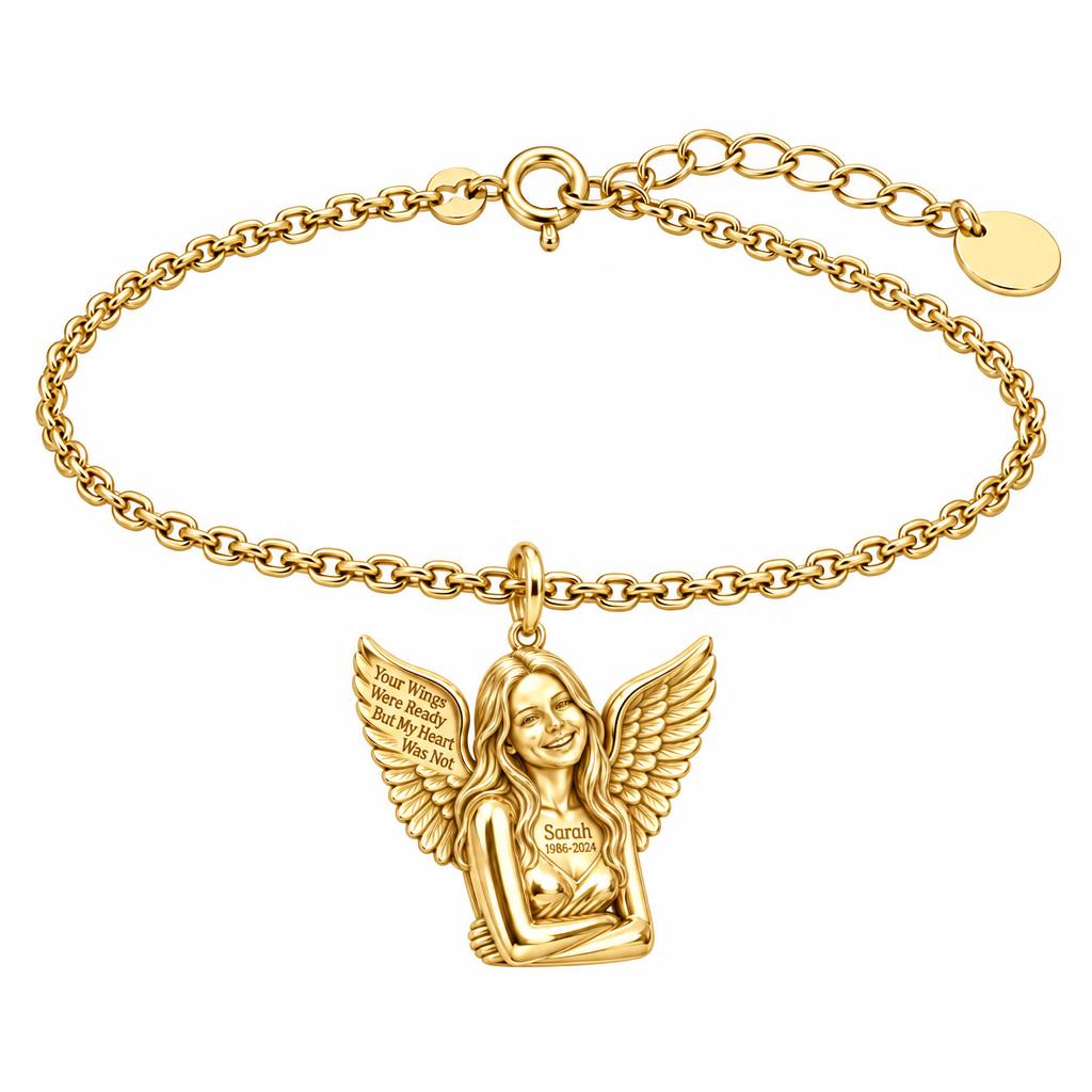 Eternal Angel Wings Charm Bracelet Set – 18K gold, front view