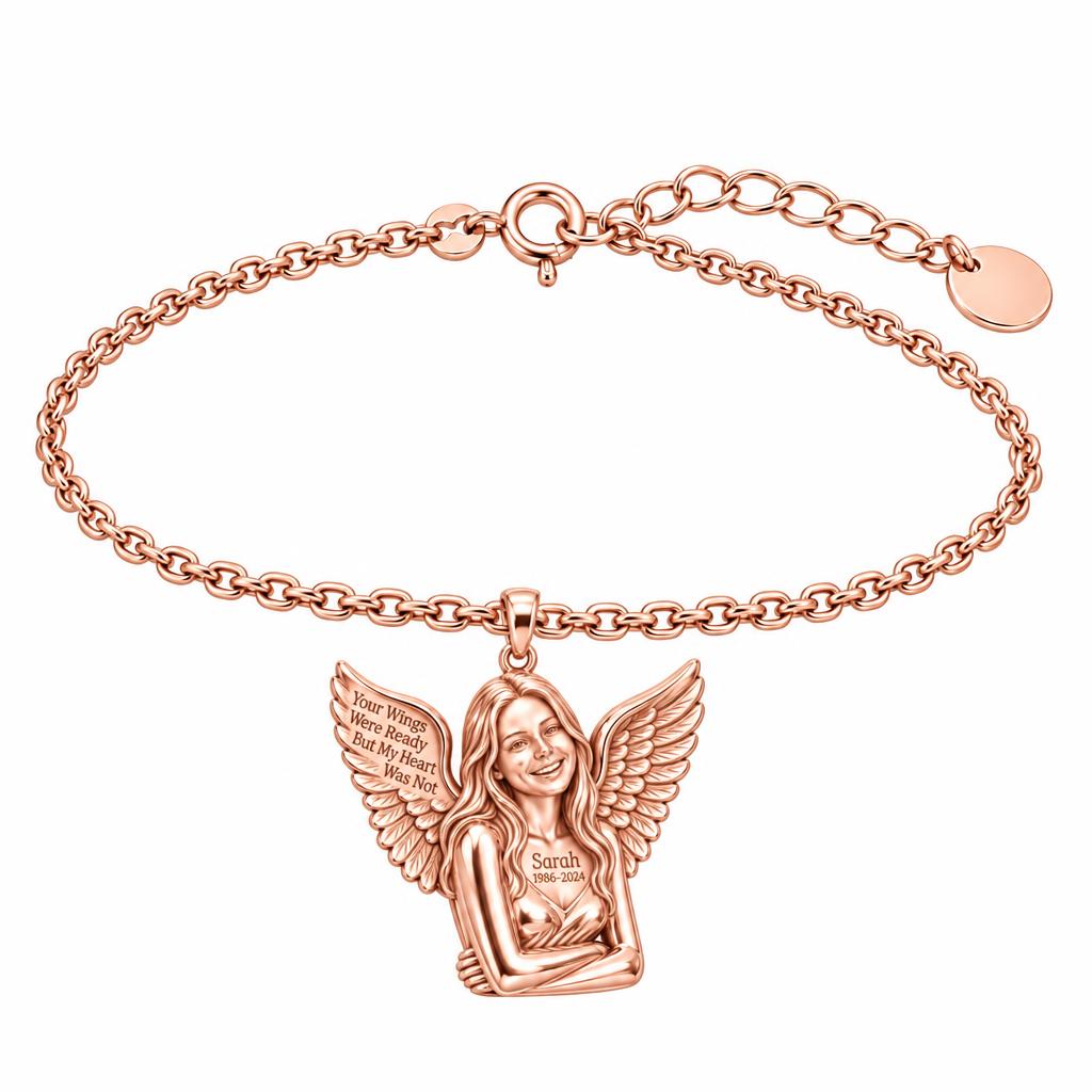 Eternal Angel Wings Charm Bracelet Set – rose gold, front view