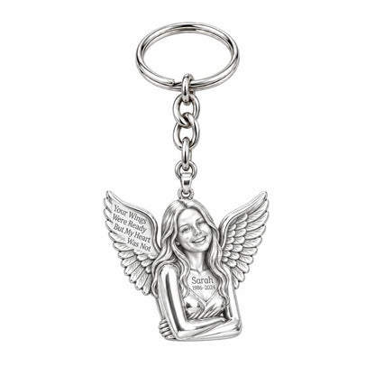 Eternal Angel Wings Charm Keychain – silver, front view