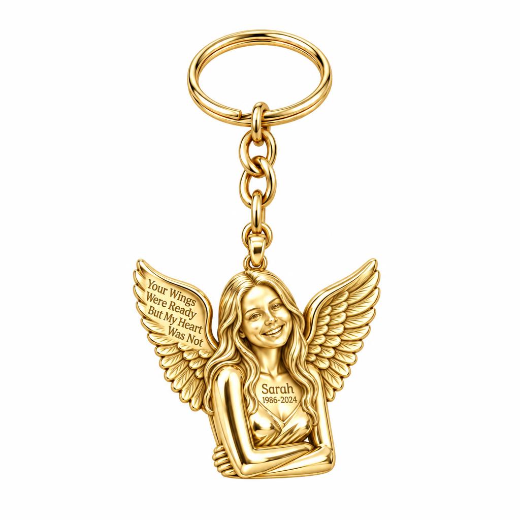 Eternal Angel Wings Charm Keychain – 18K gold, front view
