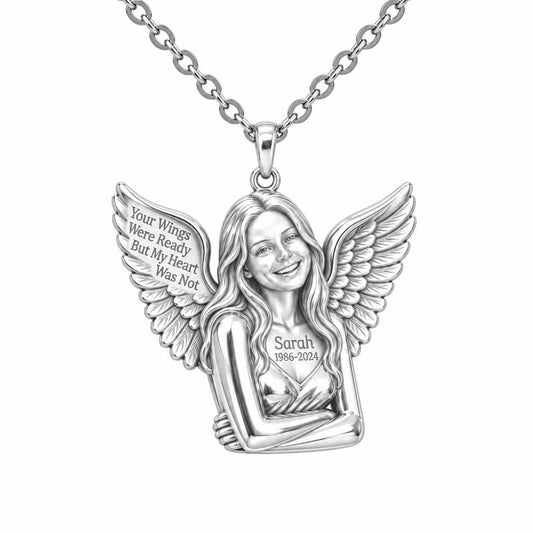 Eternal Angel Wings Charm Necklace Set – silver, front view