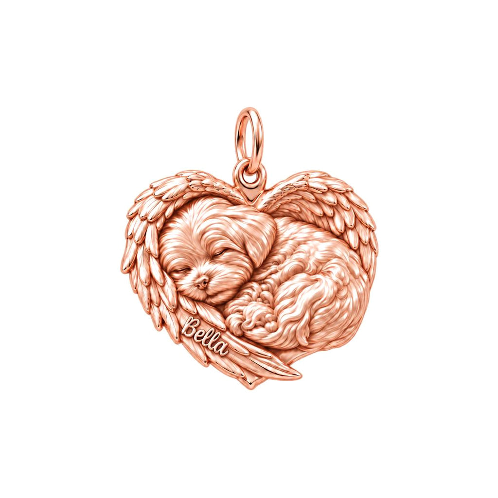 Eternal Angel Wings Heart Charm Bracelet – Personalized Dog Mom Gift – rose gold charm, front view