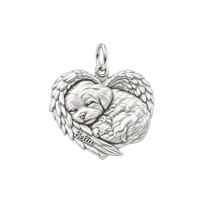 Eternal Angel Wings Heart Charm Bracelet – Personalized Dog Mom Gift – silver charm, front view