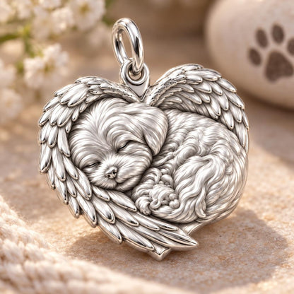 Eternal Angel Wings Heart Charm Bracelet – Personalized Dog Mom Gift – macro detail of the charm