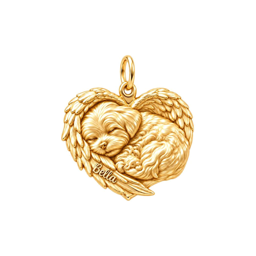 Eternal Angel Wings Heart Charm Bracelet – Personalized Dog Mom Gift – 18K gold charm, front view