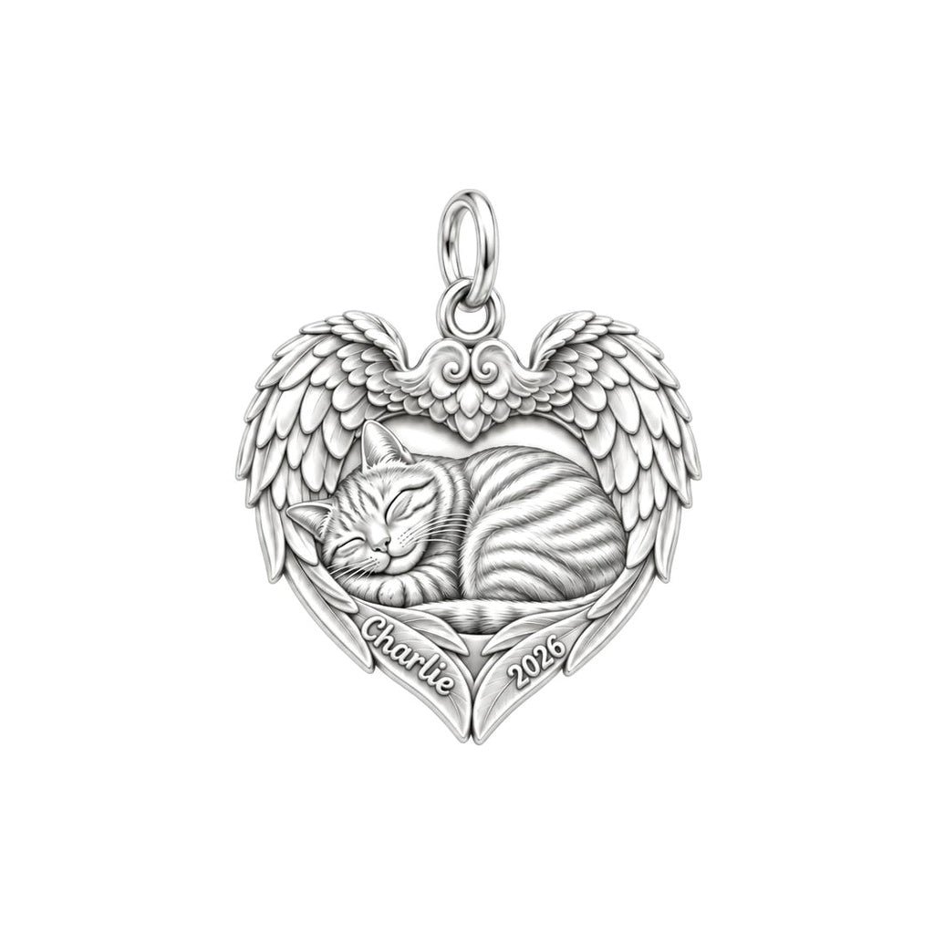 Eternal Angel Wings Heart Charm Bracelet – Personalized Pet Mom Gift – silver charm, front view