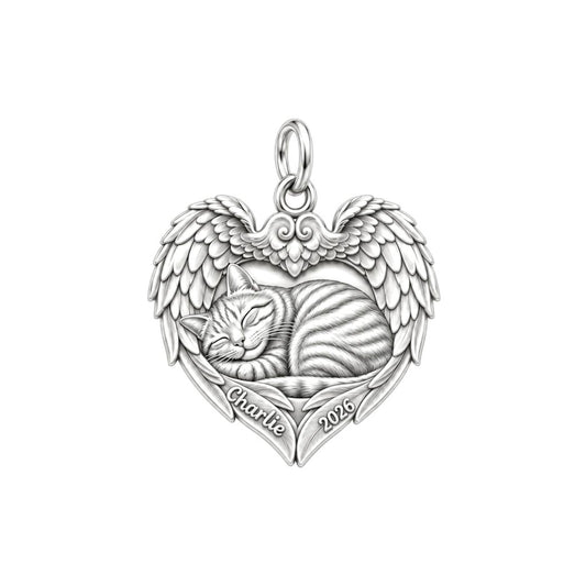 Eternal Angel Wings Heart Charm Bracelet – Personalized Pet Mom Gift – silver charm, front view