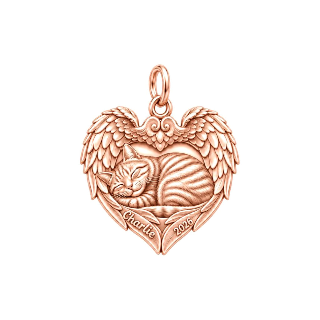 Eternal Angel Wings Heart Charm Bracelet – Personalized Pet Mom Gift – rose gold charm, front view