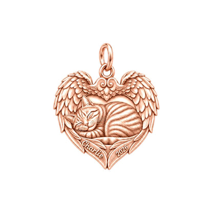 Eternal Angel Wings Heart Charm Bracelet – Personalized Pet Mom Gift – rose gold charm, front view