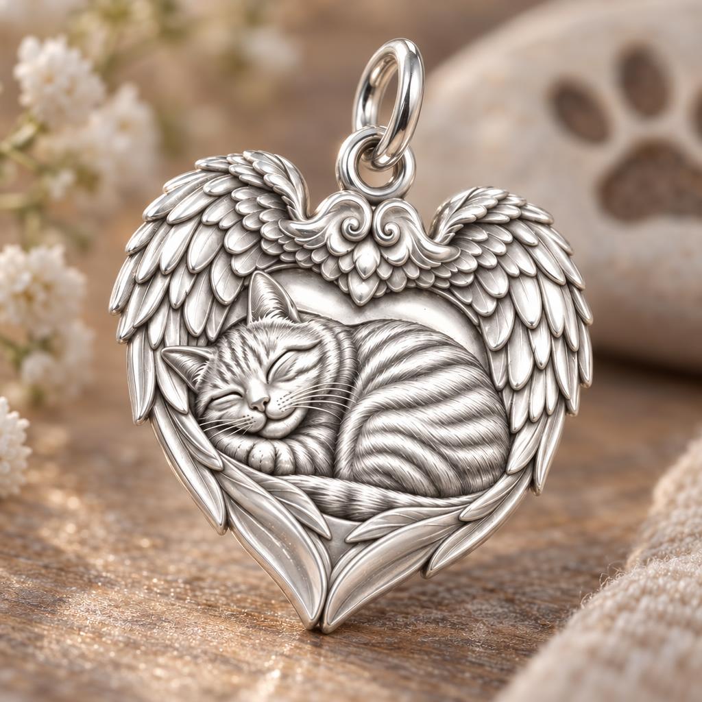 Eternal Angel Wings Heart Charm Bracelet – Personalized Pet Mom Gift – macro detail of the charm