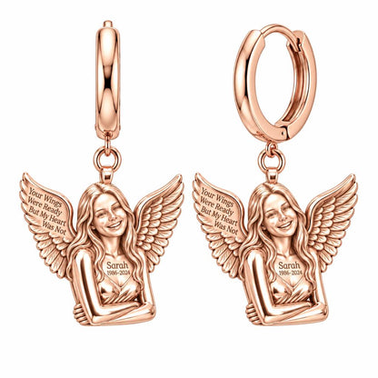 Eternal Angel Wings Huggie Charm Earrings – rose gold, front view