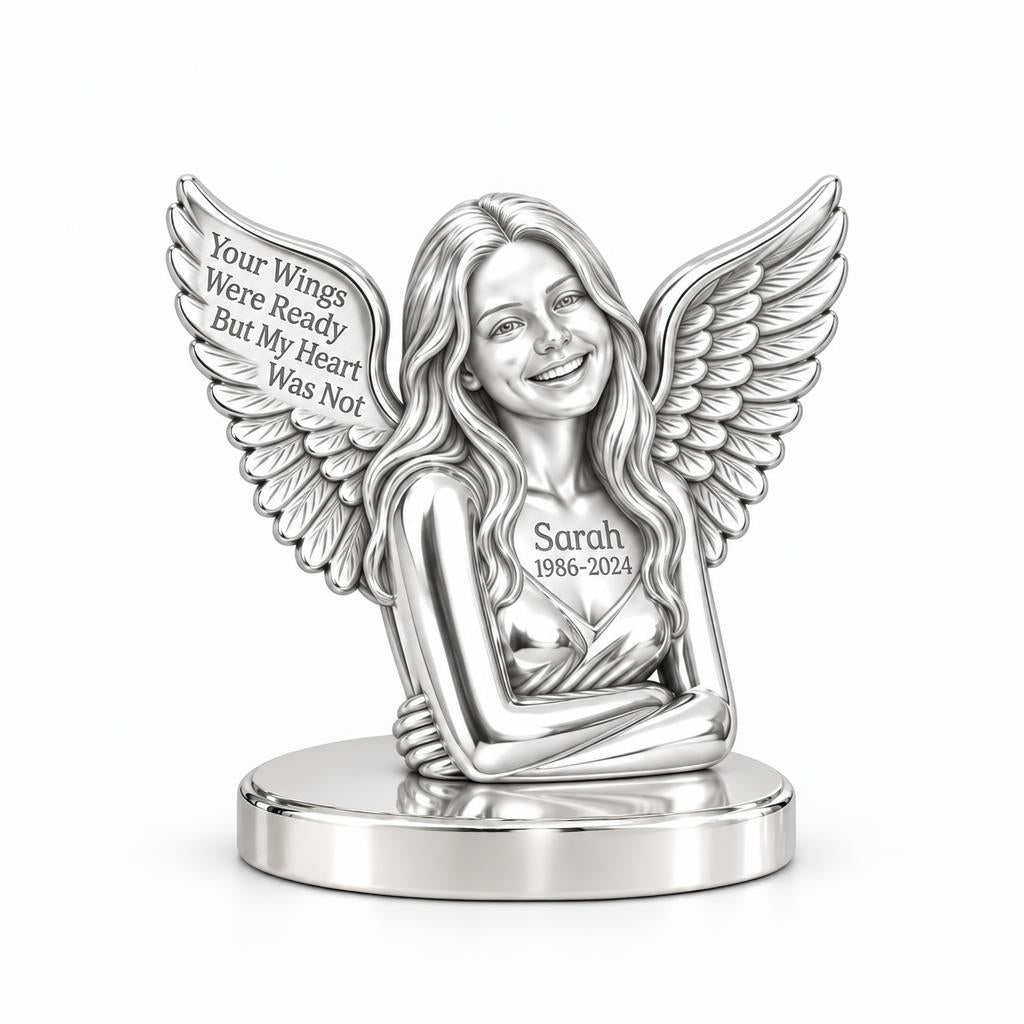 Eternal Angel Wings Keepsake Plaque – silver, front view