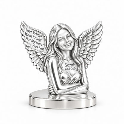 Eternal Angel Wings Keepsake Plaque – silver, front view