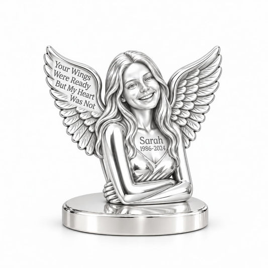 Eternal Angel Wings Keepsake Plaque – silver, front view