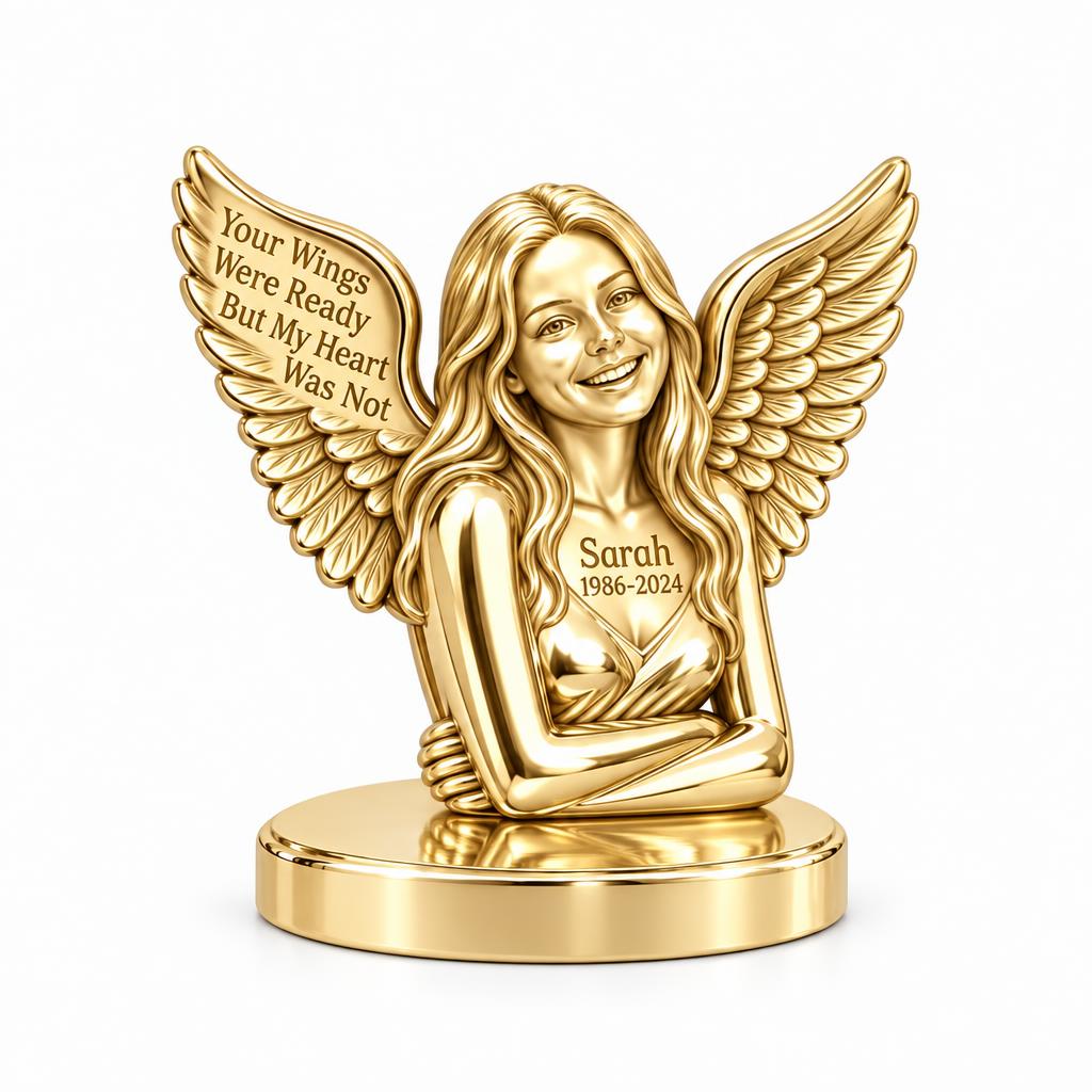 Eternal Angel Wings Keepsake Plaque – 18K gold, front view