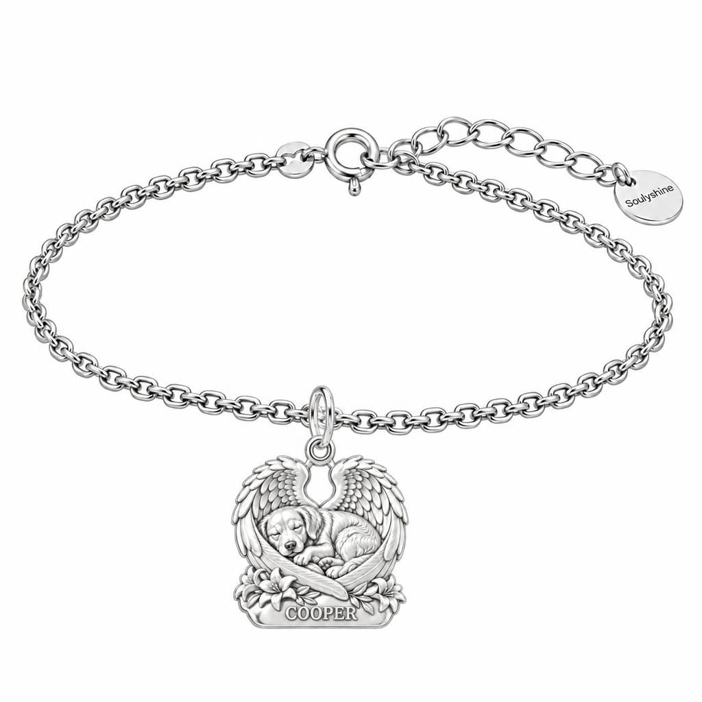 Eternal Angel Wings Pup Charm Bracelet Set – silver, front view