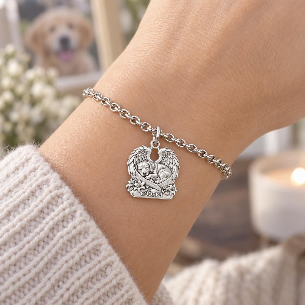 Eternal Angel Wings Pup Charm Bracelet Set – worn / in use