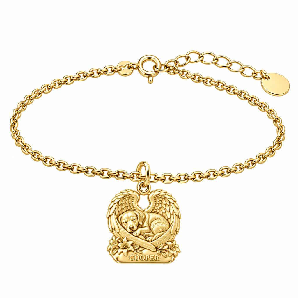 Eternal Angel Wings Pup Charm Bracelet Set – 18K gold, front view