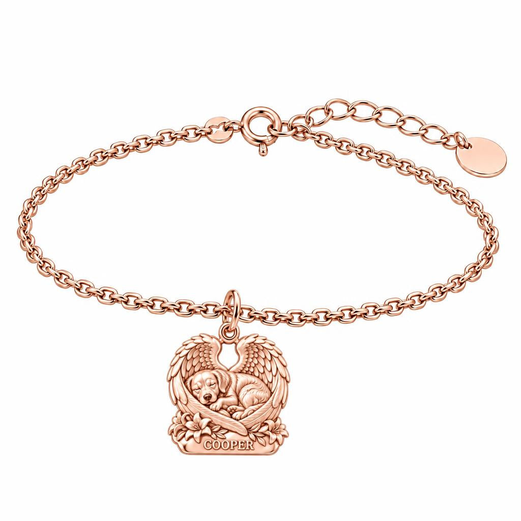 Eternal Angel Wings Pup Charm Bracelet Set – rose gold, front view