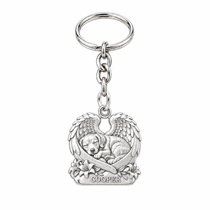 Eternal Angel Wings Pup Charm Keychain – silver, front view