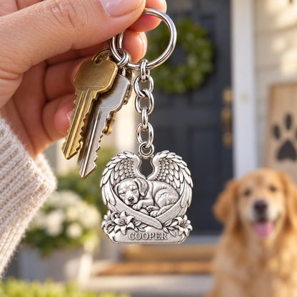 Eternal Angel Wings Pup Charm Keychain – worn / in use