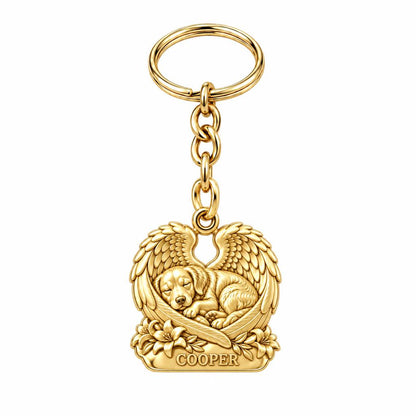 Eternal Angel Wings Pup Charm Keychain – 18K gold, front view