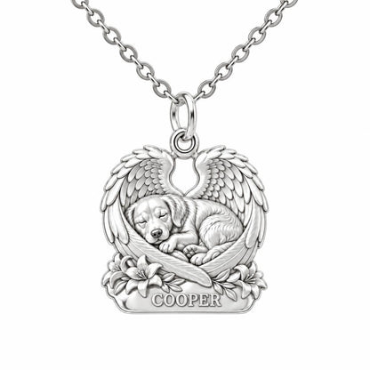 Eternal Angel Wings Pup Charm Necklace Set – silver, front view