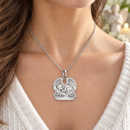 Eternal Angel Wings Pup Charm Necklace Set – worn / in use